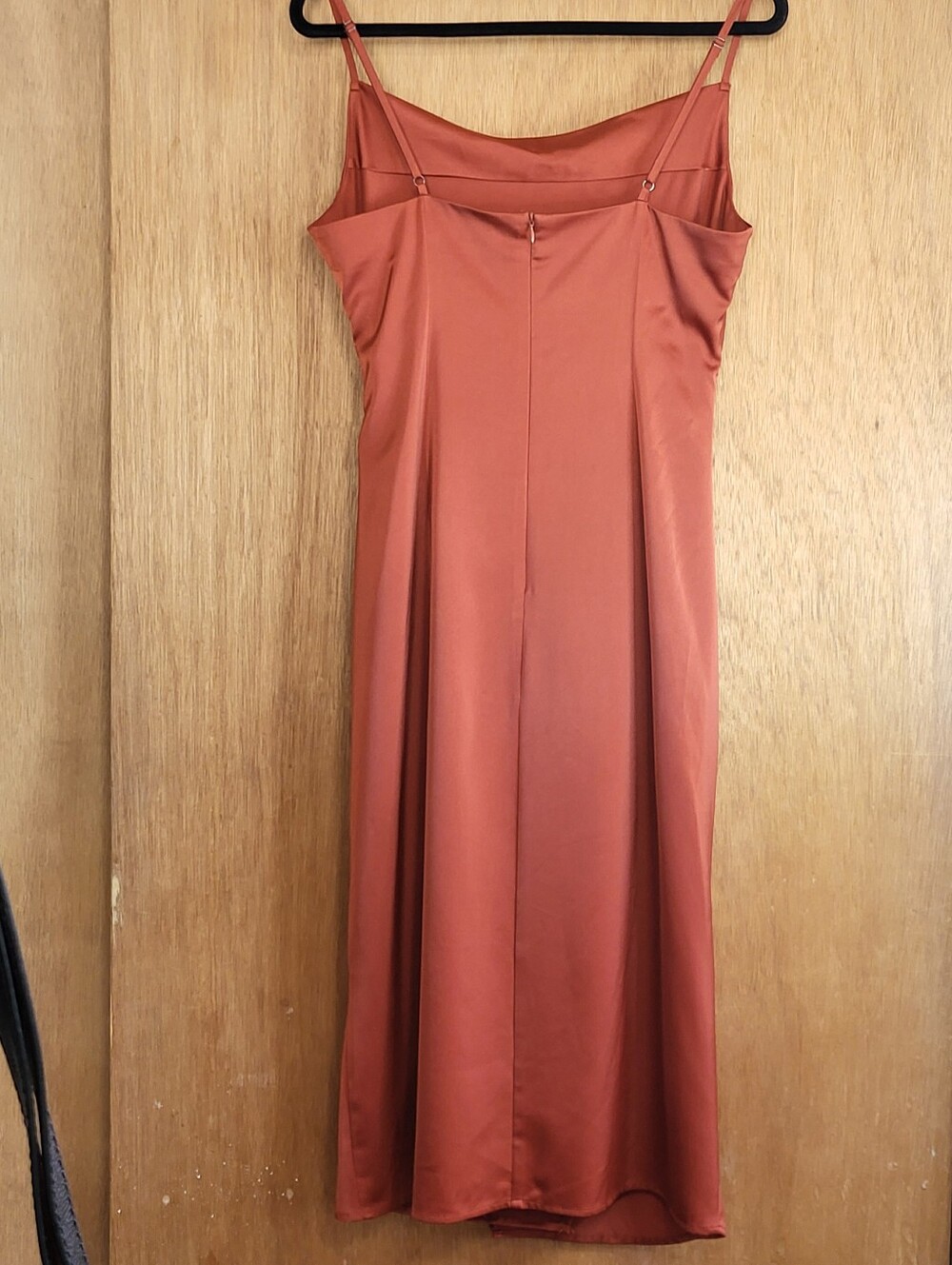 Lulu's Hollywood Woman Rust Orange Satin Cowl Neck Strappy Maxi Dress. Medium - Picture 7 of 16